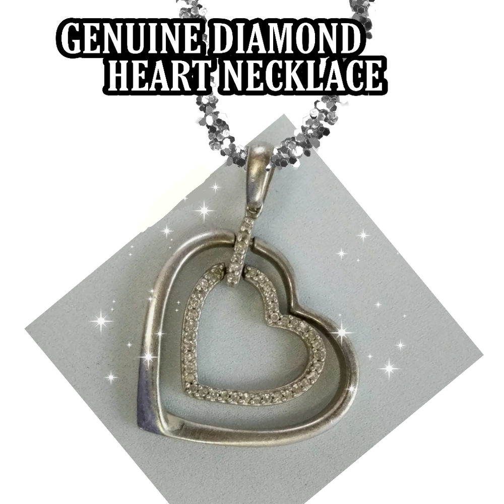 GENUINE DIAMOND 💎 DOUBLE HEART NECKLACE signed estate piece